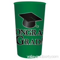 Club Pack of 20 Emerald Green Congrats Grad! Plastic Drinking Graduation Party Souvenir Tumbler Cups 22 oz